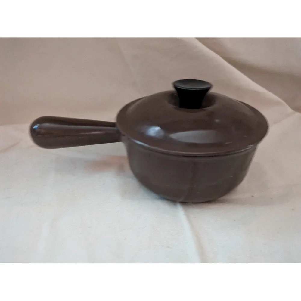 Vintage Le Creuset 14 Brown Cast Iron Enamel Sauce Pot Pan Lid France 5.5 In